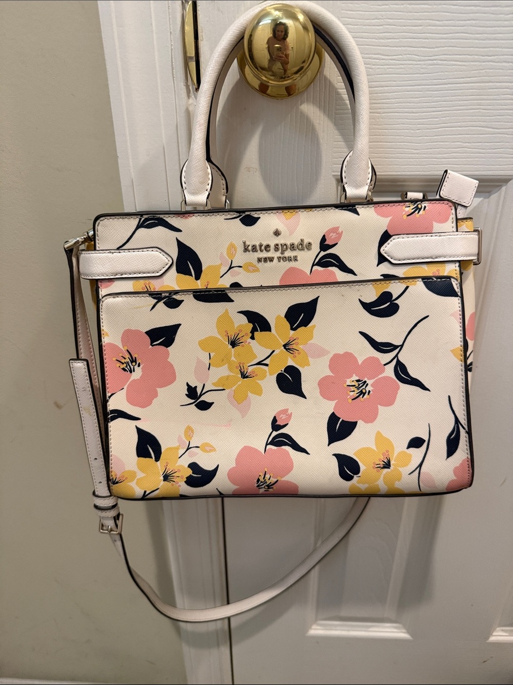 kate spade Staci medium floral satchel in lily blooms cream pink  yellow blooms